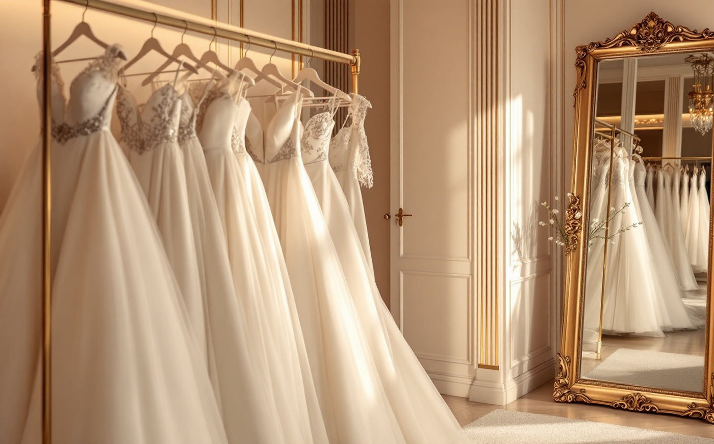 Interior de la boutique Sposa Mia con vestidos de novia