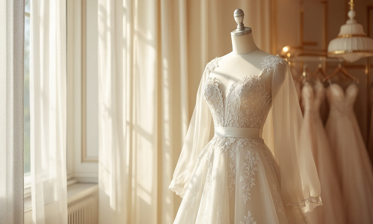 Vestido de novia de encaje en boutique Sposa Mia